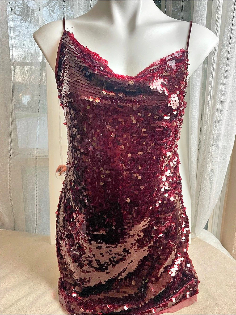 Wild Fable Sequin Cowl Neck Slip Dress Red Medium